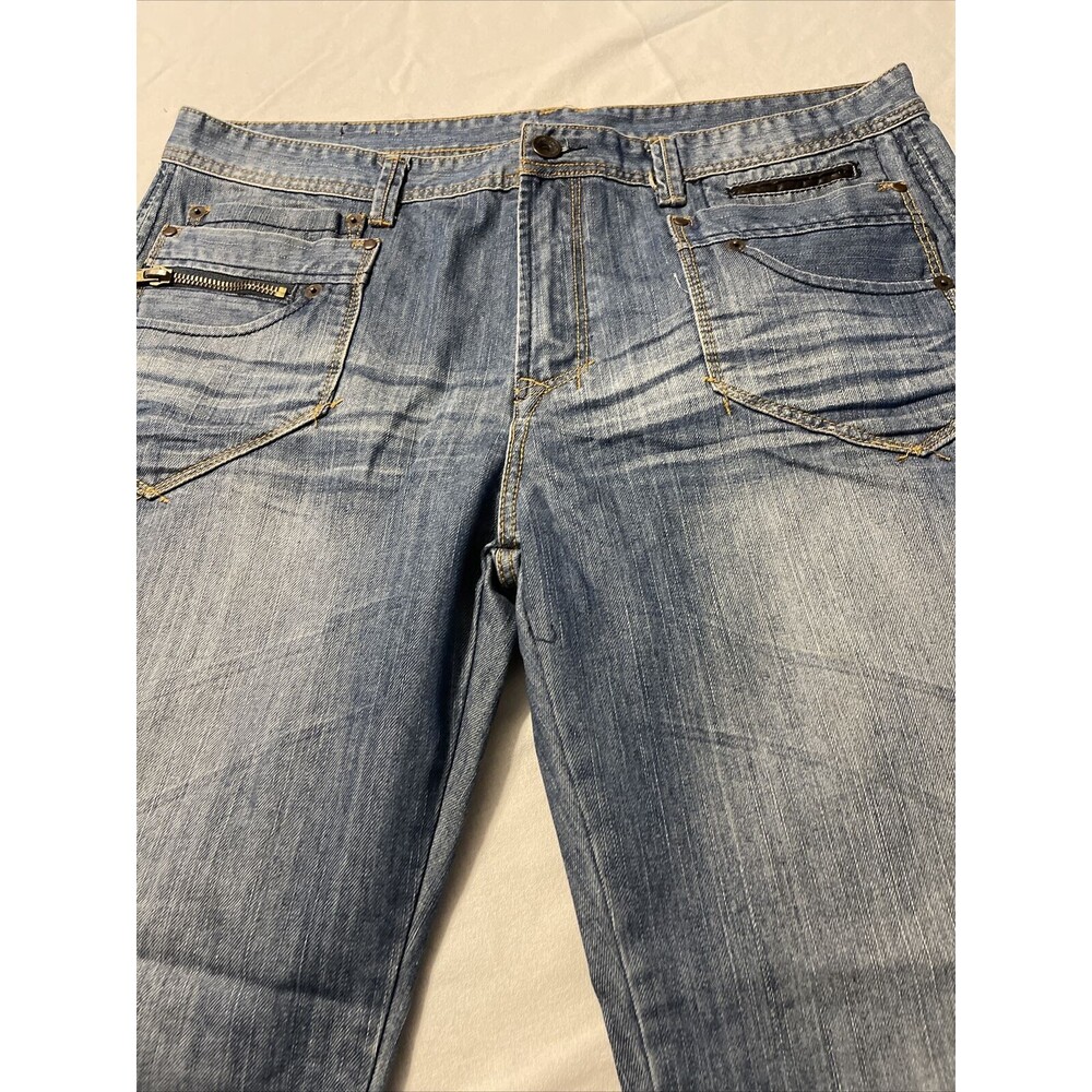 Brooklyn Basement 12 Pocket Studded Straight Stretch Zippered Jeans Size 42 X 32